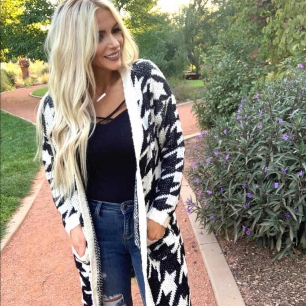 Houndstooth Open Cardigan Sweater M/L - Picture 4 of 4